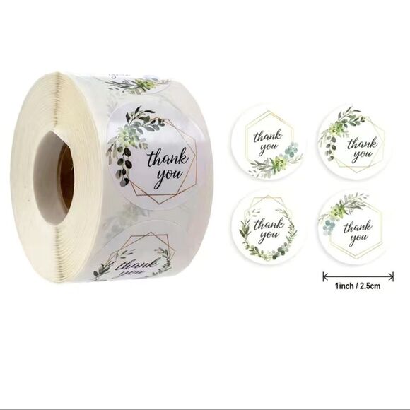 500 Thank You Flower Stickers - 4 Beautiful Patterns of Flowers & Plants - Picture 1 of 5